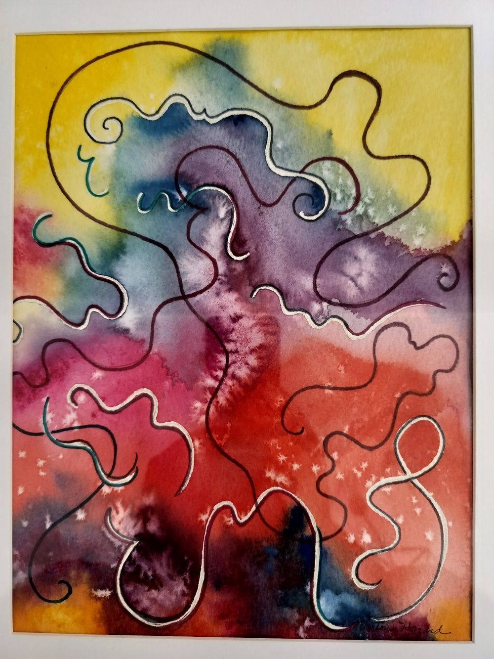 Victoria Hazard Original Abstract Watercolor Painting Framed Mixed Media